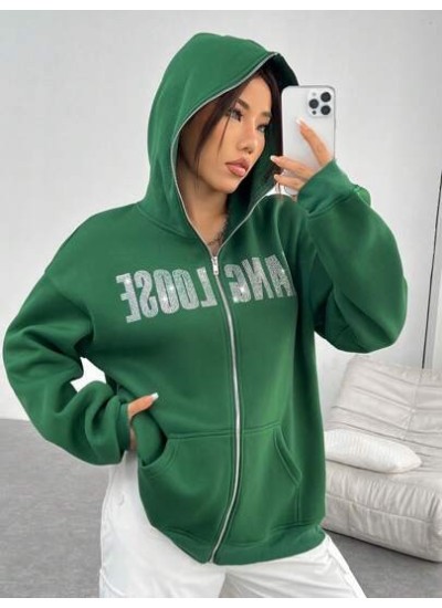 EZwear Women.s Rhinestone Letter Hooded Sweatshirt - Choose Your Size