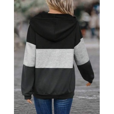 Colorblock Half Zip Kangaroo Pocket Drawstring Hoodie - Choose Your Size