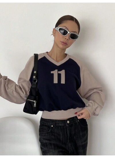 Women.S Color Blocked Letter Printed Raglan Sleeves Sweatshirt - Choose Your Si