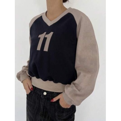 Women.S Color Blocked Letter Printed Raglan Sleeves Sweatshirt - Choose Your Si