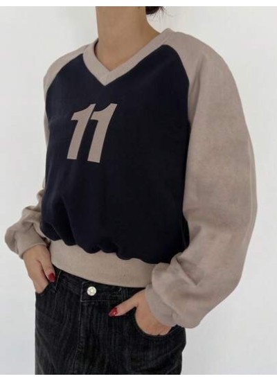 Women.S Color Blocked Letter Printed Raglan Sleeves Sweatshirt - Choose Your Si