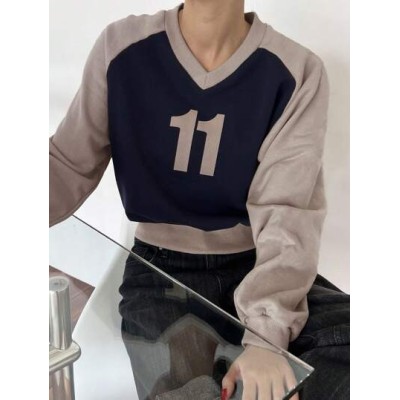 Women.S Color Blocked Letter Printed Raglan Sleeves Sweatshirt - Choose Your Si