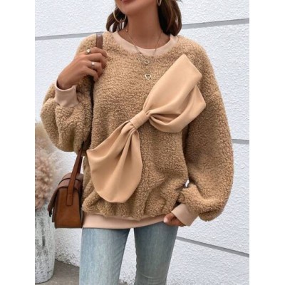 Essnce Big Bow Front Drop Shoulder Teddy Sweatshirt - Choose Your Size