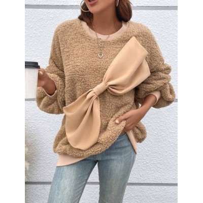 Essnce Big Bow Front Drop Shoulder Teddy Sweatshirt - Choose Your Size