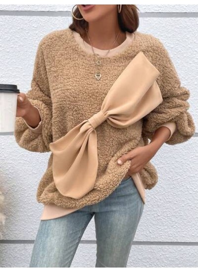 Essnce Big Bow Front Drop Shoulder Teddy Sweatshirt - Choose Your Size