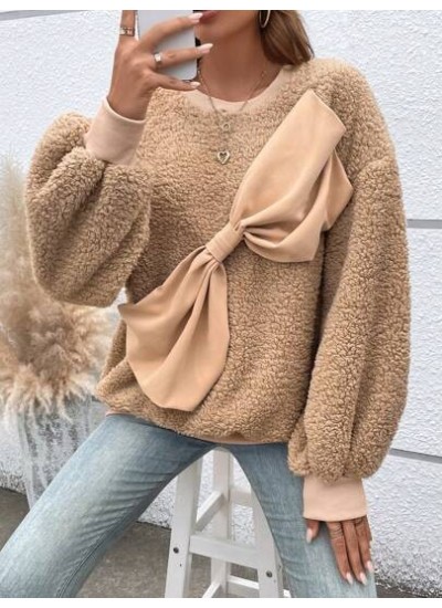 Essnce Big Bow Front Drop Shoulder Teddy Sweatshirt - Choose Your Size