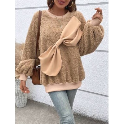 Essnce Big Bow Front Drop Shoulder Teddy Sweatshirt - Choose Your Size