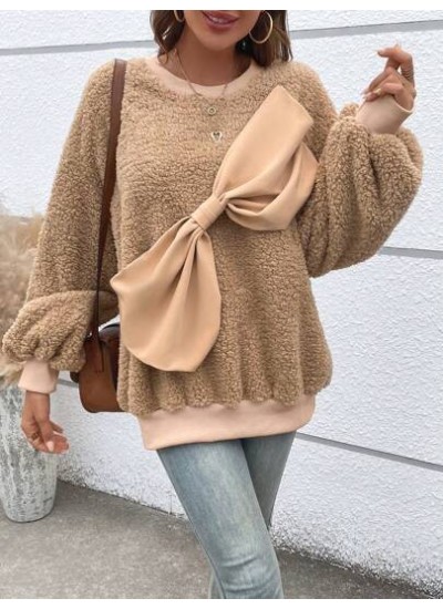 Essnce Big Bow Front Drop Shoulder Teddy Sweatshirt - Choose Your Size