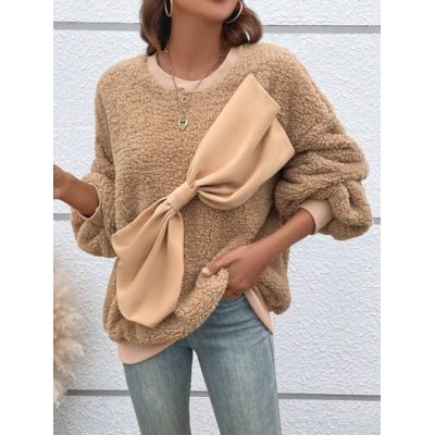 Essnce Big Bow Front Drop Shoulder Teddy Sweatshirt - Choose Your Size