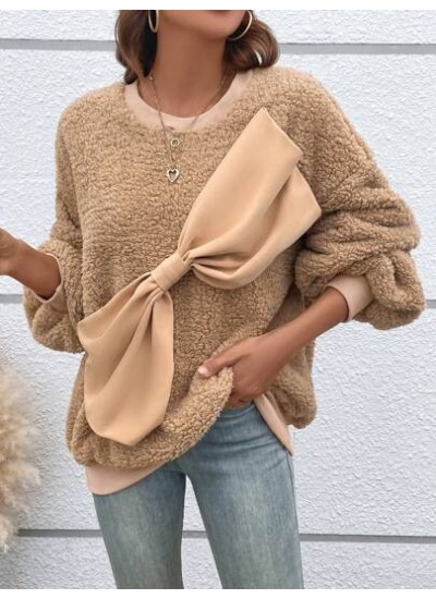 Essnce Big Bow Front Drop Shoulder Teddy Sweatshirt - Choose Your Size