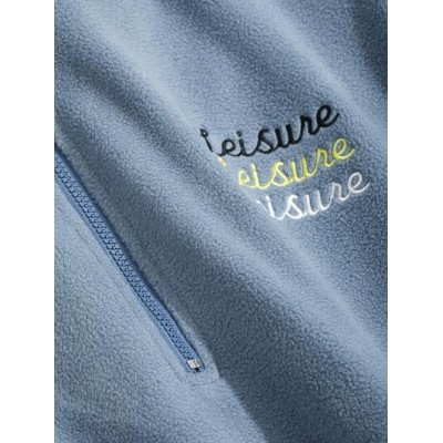 Letter Embroidery Drop Shoulder Half Zip Sweatshirt - Choose Your Size