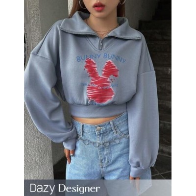 Dazy Designer Letter & Cartoon Graphic Drop Shoulder Crop Sweatshirt - Choose Yo