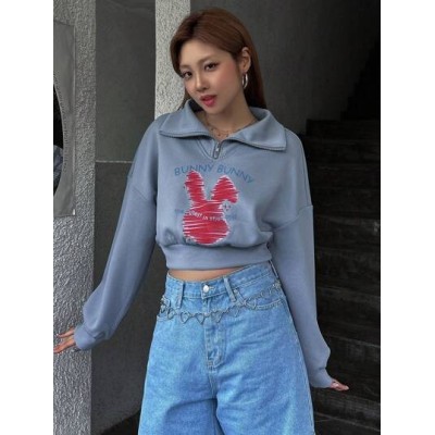 Dazy Designer Letter & Cartoon Graphic Drop Shoulder Crop Sweatshirt - Choose Yo