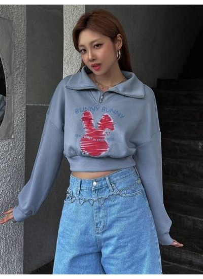 Dazy Designer Letter & Cartoon Graphic Drop Shoulder Crop Sweatshirt - Choose Yo