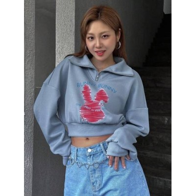 Dazy Designer Letter & Cartoon Graphic Drop Shoulder Crop Sweatshirt - Choose Yo