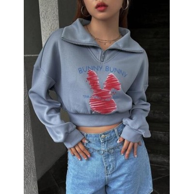 Dazy Designer Letter & Cartoon Graphic Drop Shoulder Crop Sweatshirt - Choose Yo