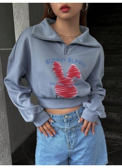 Dazy Designer Letter & Cartoon Graphic Drop Shoulder Crop Sweatshirt - Choose Yo