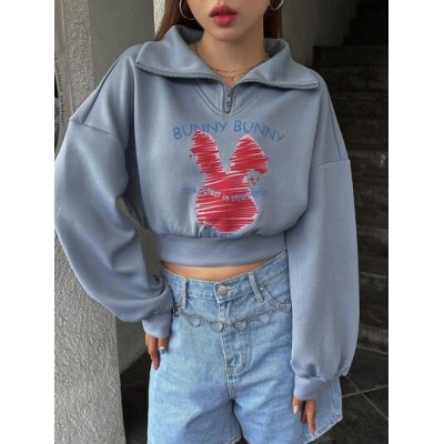 Dazy Designer Letter & Cartoon Graphic Drop Shoulder Crop Sweatshirt - Choose Yo