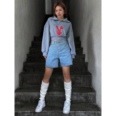 Dazy Designer Letter & Cartoon Graphic Drop Shoulder Crop Sweatshirt - Choose Yo