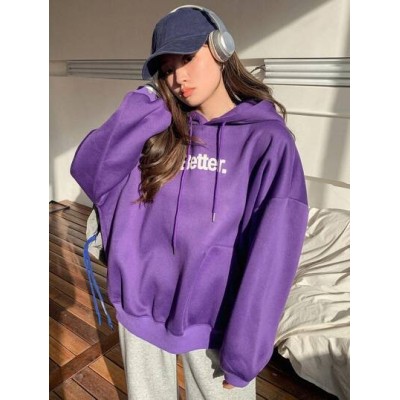 Women.s Letter Printed Hooded Sweatshirt With Drawstring - Choose Your Size