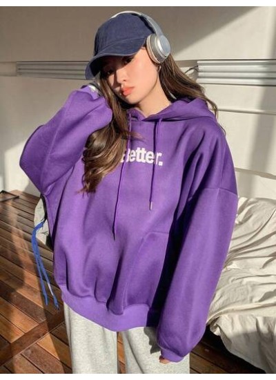 Women.s Letter Printed Hooded Sweatshirt With Drawstring - Choose Your Size