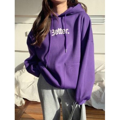 Women.s Letter Printed Hooded Sweatshirt With Drawstring - Choose Your Size