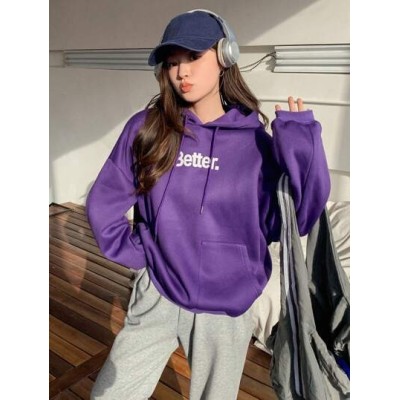 Women.s Letter Printed Hooded Sweatshirt With Drawstring - Choose Your Size