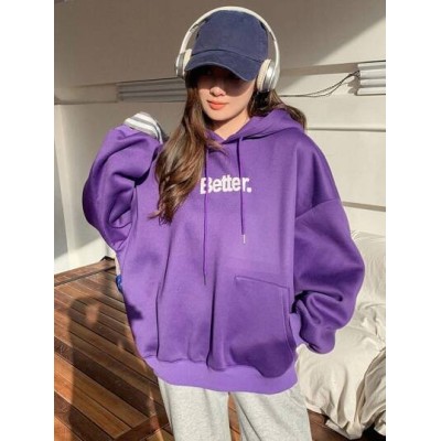 Women.s Letter Printed Hooded Sweatshirt With Drawstring - Choose Your Size