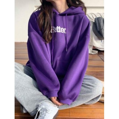 Women.s Letter Printed Hooded Sweatshirt With Drawstring - Choose Your Size