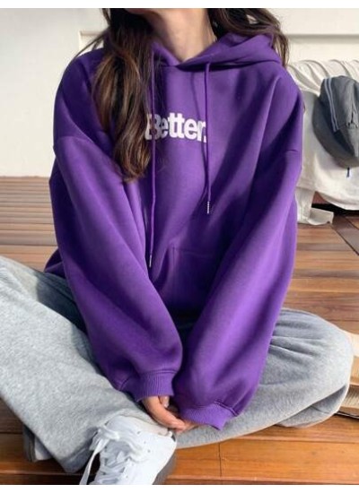 Women.s Letter Printed Hooded Sweatshirt With Drawstring - Choose Your Size