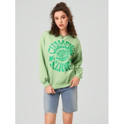 Women.s Oversized Letter Printed Drop Shoulder Sweatshirt - Choose Your Size