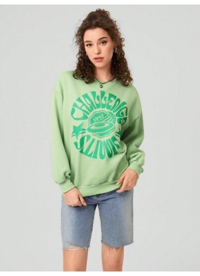 Women.s Oversized Letter Printed Drop Shoulder Sweatshirt - Choose Your Size