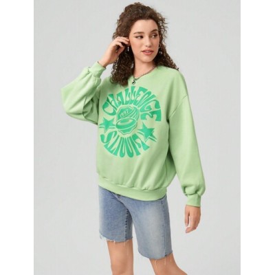 Women.s Oversized Letter Printed Drop Shoulder Sweatshirt - Choose Your Size