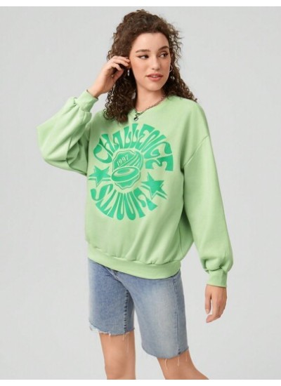 Women.s Oversized Letter Printed Drop Shoulder Sweatshirt - Choose Your Size