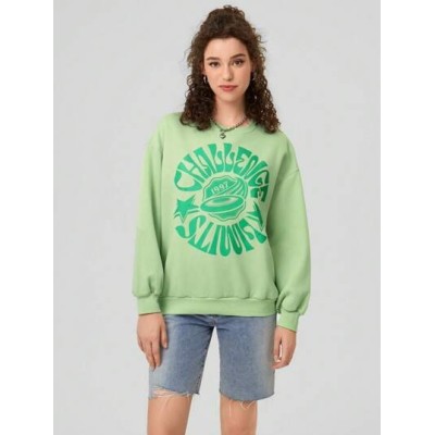 Women.s Oversized Letter Printed Drop Shoulder Sweatshirt - Choose Your Size