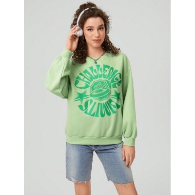 Women.s Oversized Letter Printed Drop Shoulder Sweatshirt - Choose Your Size