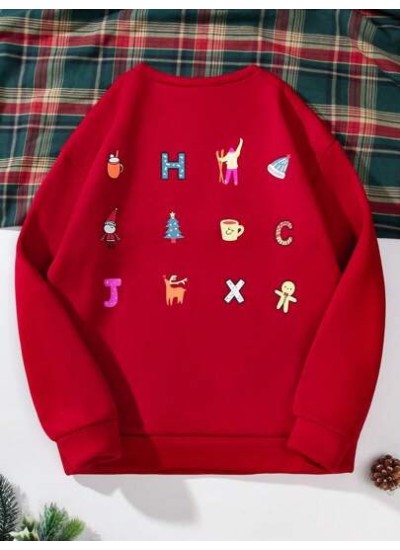 Qutie Letter& Cartoon Graphic Thermal Lined Sweatshirt - Choose Your Size