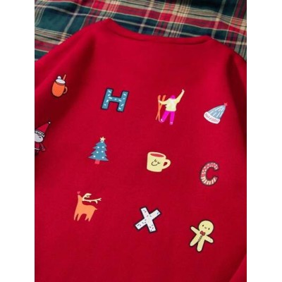 Qutie Letter& Cartoon Graphic Thermal Lined Sweatshirt - Choose Your Size