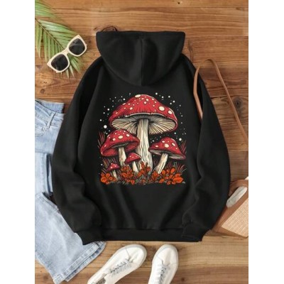 LUNE Mushroom Print Drawstring Thermal Hoodie - Choose Your Size