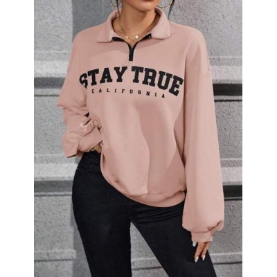 Essnce Women.s Color Block Zipper Letter Print Long Sleeve Sweatshirt - Choose