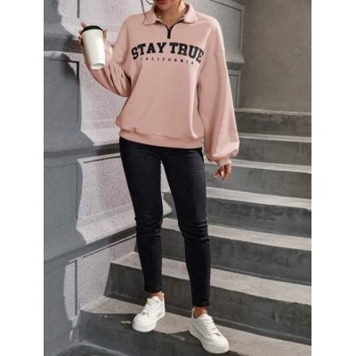 Essnce Women.s Color Block Zipper Letter Print Long Sleeve Sweatshirt - Choose