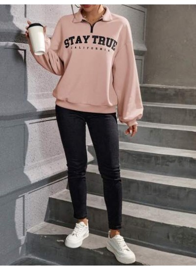 Essnce Women.s Color Block Zipper Letter Print Long Sleeve Sweatshirt - Choose