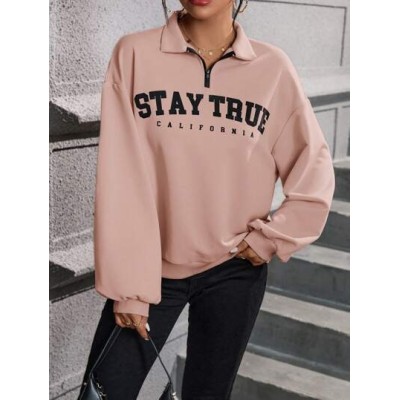 Essnce Women.s Color Block Zipper Letter Print Long Sleeve Sweatshirt - Choose