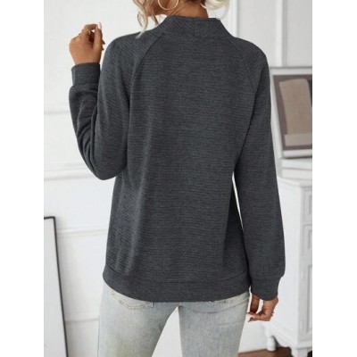 LUNE Pressed Button Half Placket Raglan Sleeve Sweatshirt - Choose Your Size