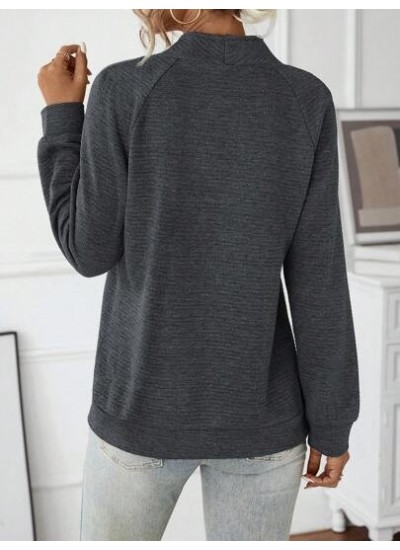 LUNE Pressed Button Half Placket Raglan Sleeve Sweatshirt - Choose Your Size