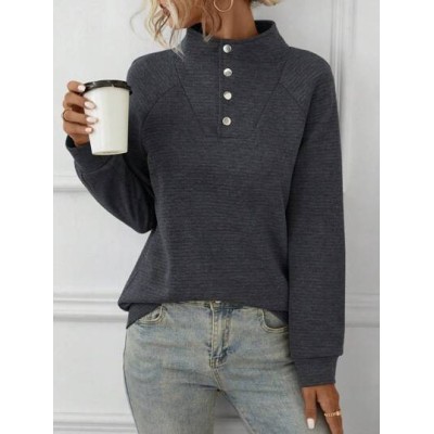 LUNE Pressed Button Half Placket Raglan Sleeve Sweatshirt - Choose Your Size