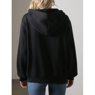 Essnce Butterfly & Letter Graphic Zip Up Drop Shoulder Drawstring Hoodie - Choo