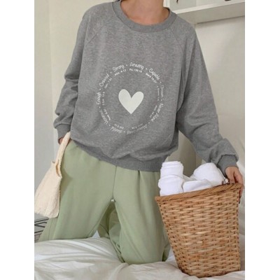 Heart & Slogan Graphic Raglan Sleeve Pullover - Choose Your Size