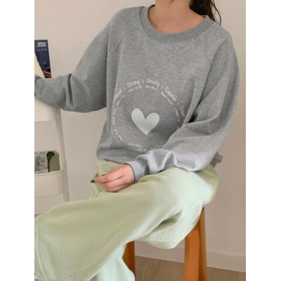 Heart & Slogan Graphic Raglan Sleeve Pullover - Choose Your Size