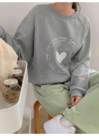 Heart & Slogan Graphic Raglan Sleeve Pullover - Choose Your Size